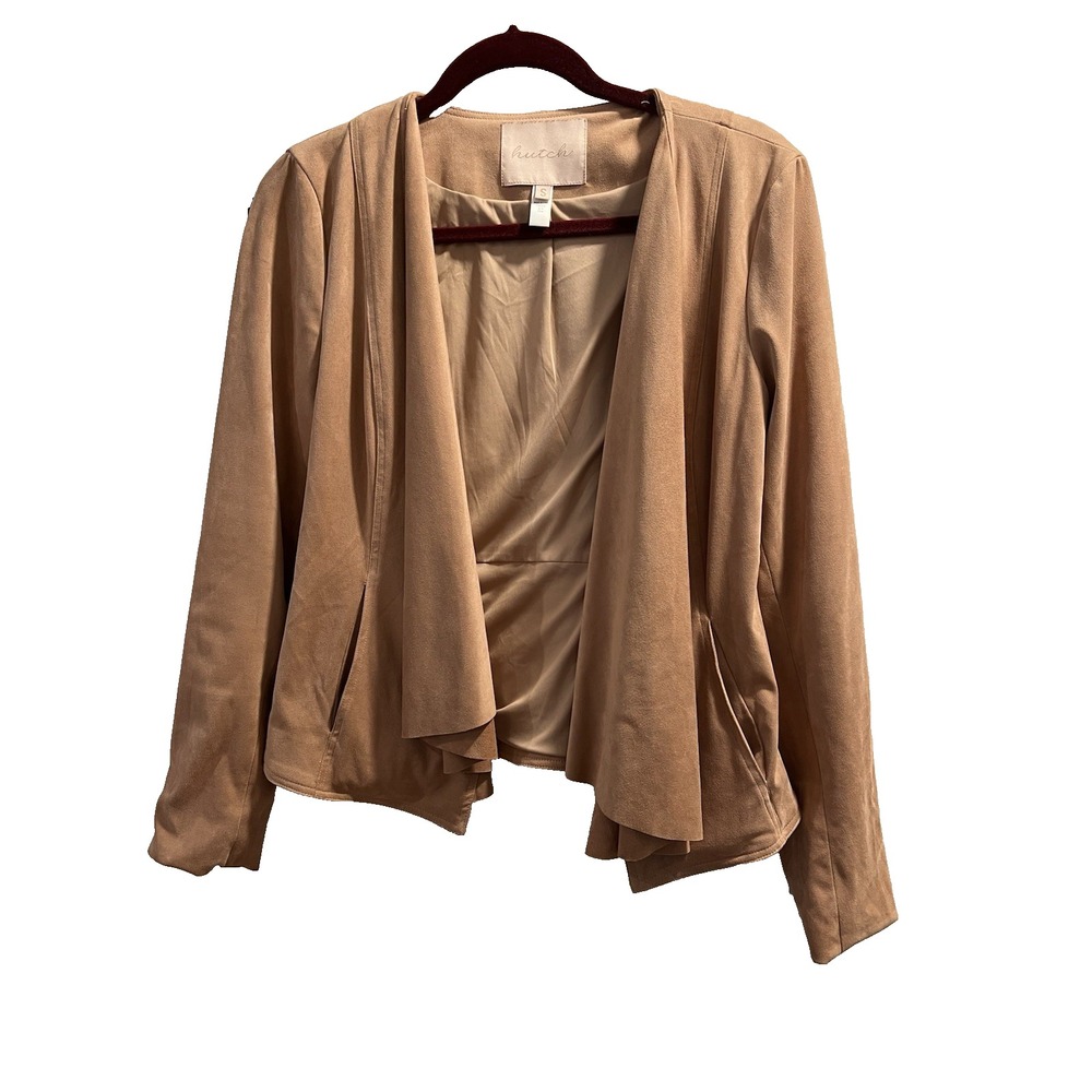 Anthropologie Hutch Womens Small Beige Open Front Draped Soft Suede Jacket Lined